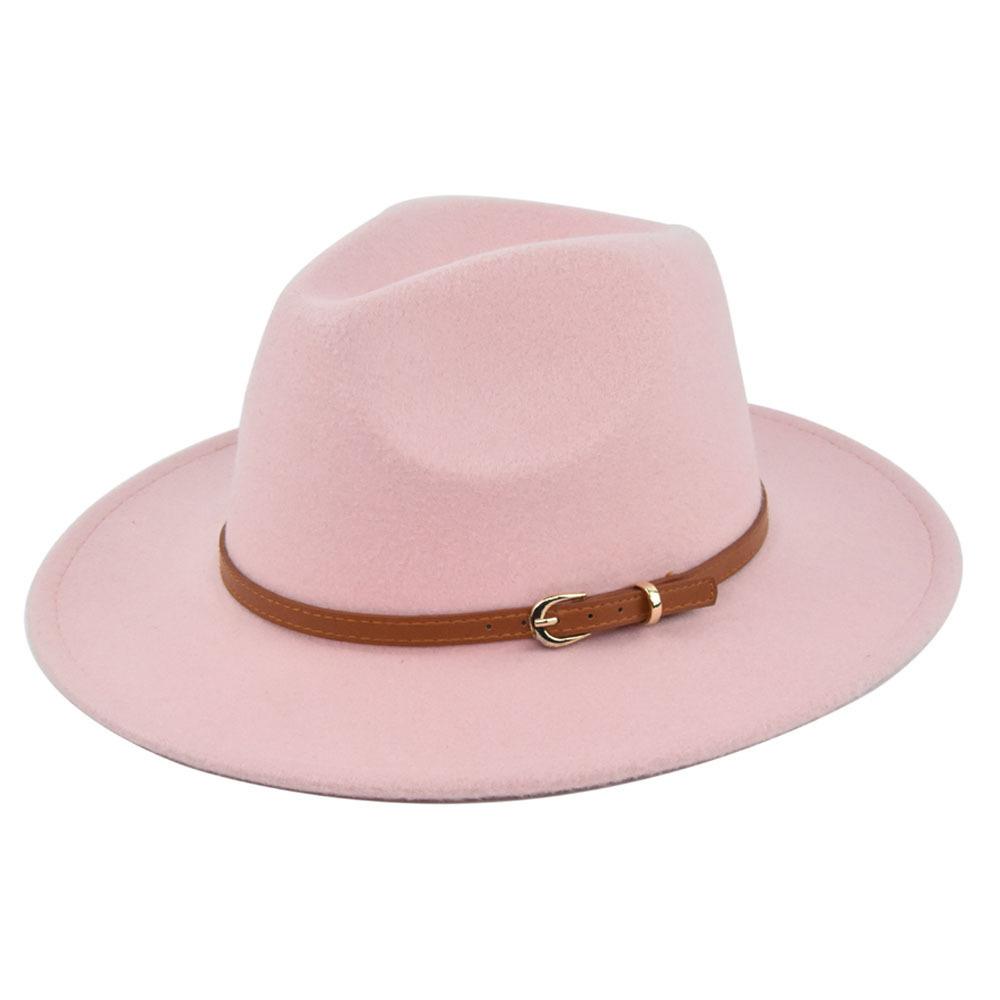 Retro jazz hat, dark khaki belt, woolen hat, cowboy ancient black woolen hat, flat brim hat