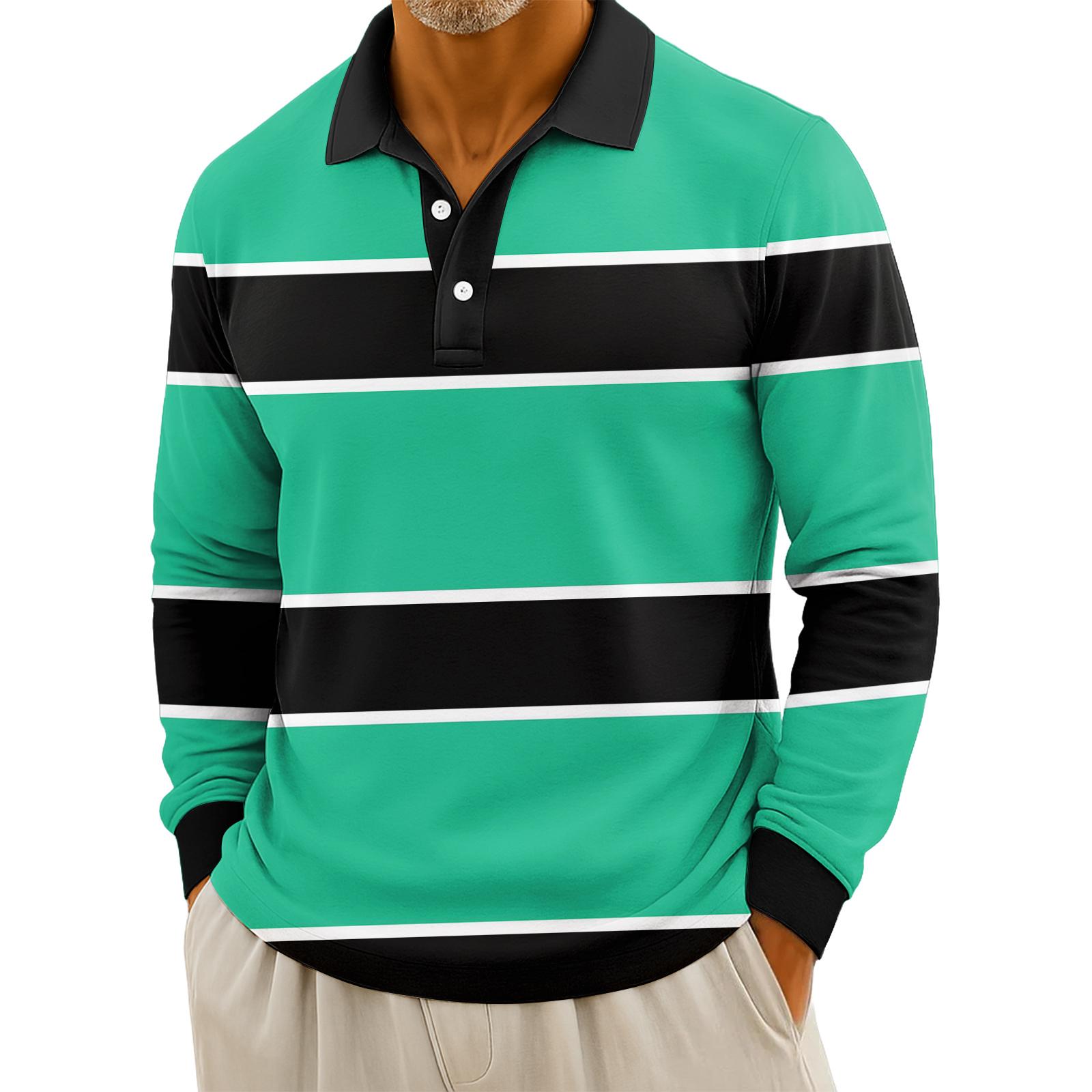 

Мужские повседневные топы с длинными рукавами на пуговицах с полосатым принтом M