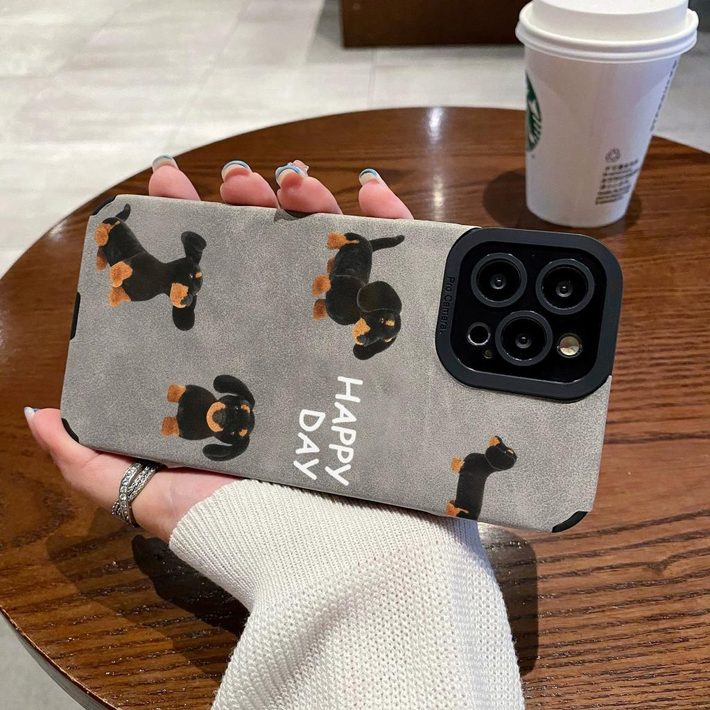 Cute Happy Dog Silicone Leather Phone Case For iPhone 14 12 11 13 15 Pro Max Mini SE 7 8 Plus X XS XR Soft Shockproof Cover