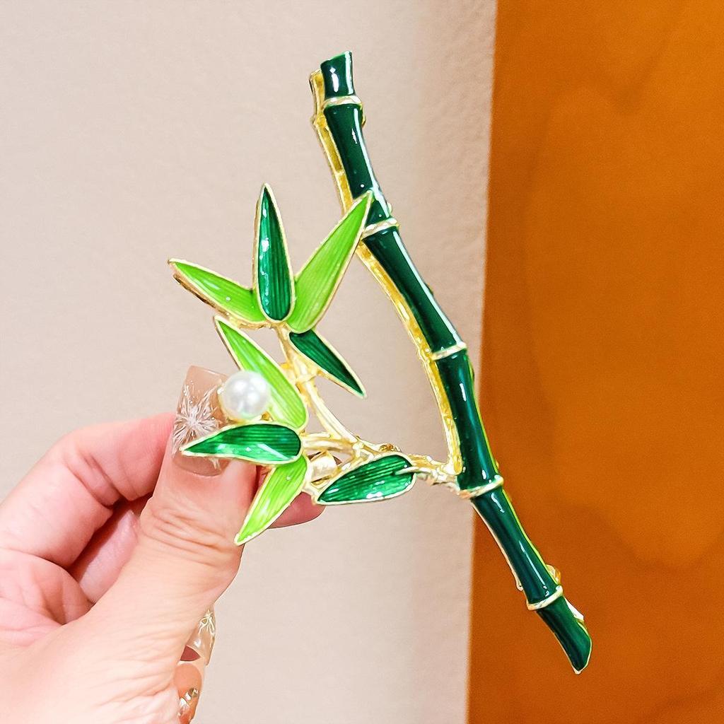 Fashion New Women's Vintage Green Bamboo Hairpin Pearl Hairpin Girl Styling Headwear