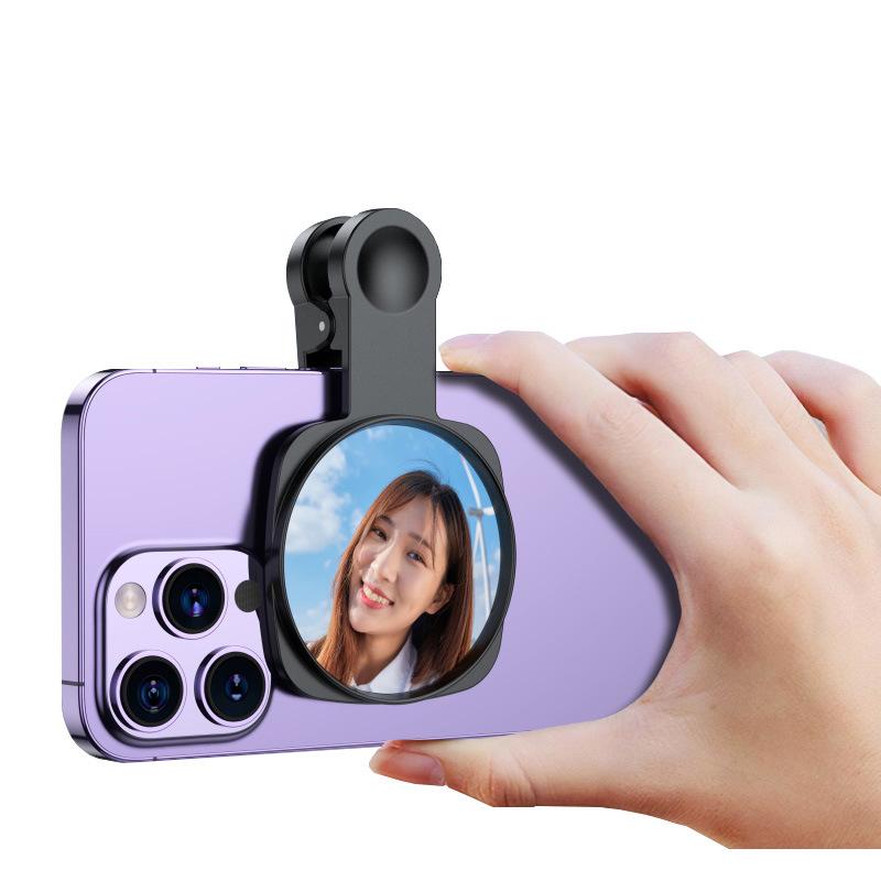 Specchio Selfie Riflettente HD per Fotocamera Posteriore del Cellulare con Clip e Custodia