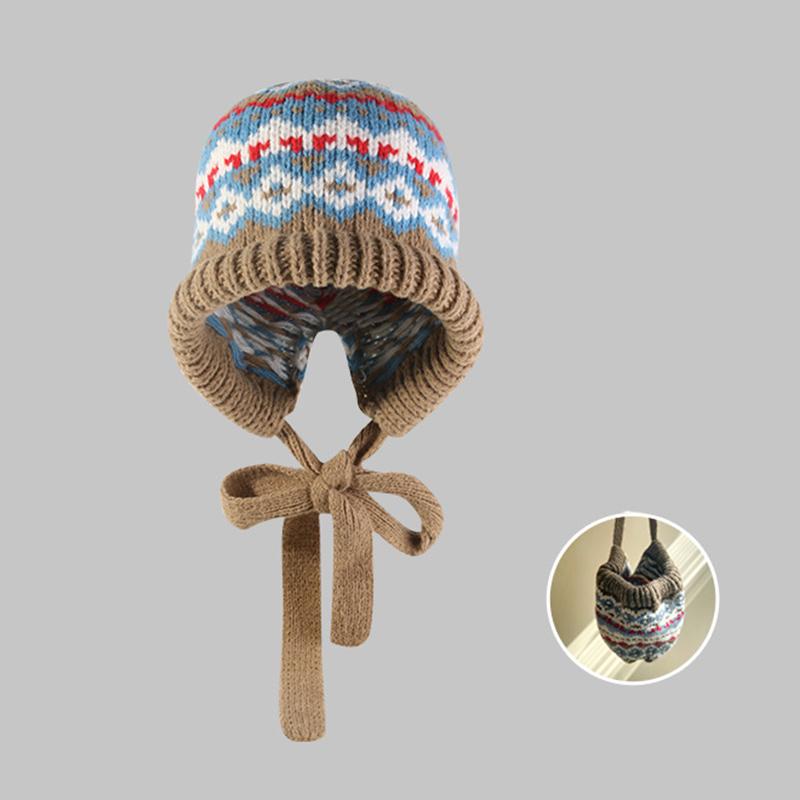 Winter Ear Protection Lace Up Warm Womn Balaclava Knitted Hat