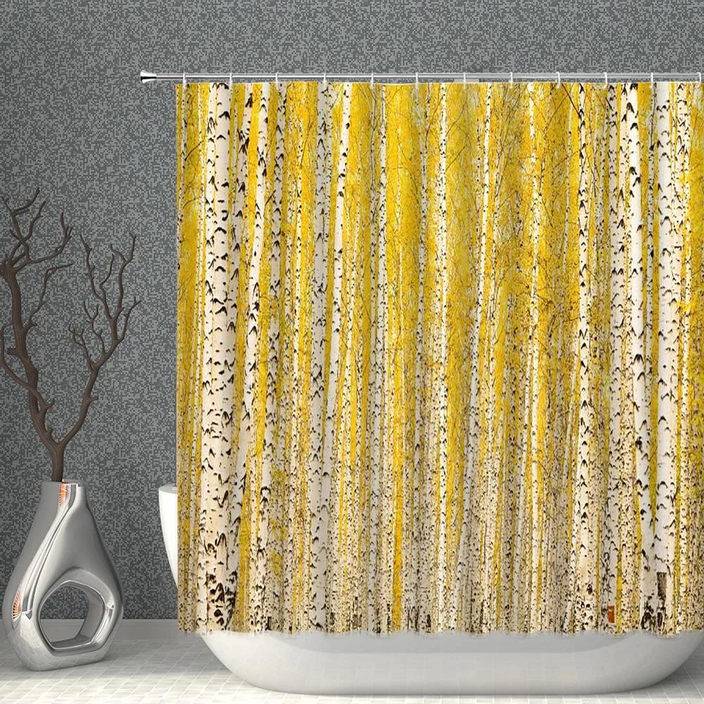 Straw Weave Shower Curtains Waterproof Wood Grain Stone Pattern Golden Cloth Bath Curtain Set Multi-size Screen For Bathroom