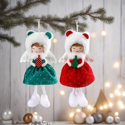 2-Pack Fabric Christmas Angel Doll Hanging Ornaments Classic Style Tree Decorations for Holiday Arrangement,Party Supplies Without Feathers