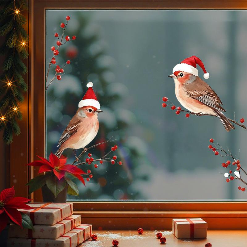 Christmas Can Be Decorated with Hats, Birds, Red Fruit Branches and Christmas Stickers