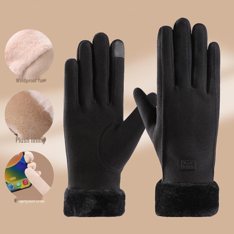Guanti invernali da donna in velluto con touchscreen: antivento, foderati in pelliccia, ideali per attività all'aperto e ciclismo.