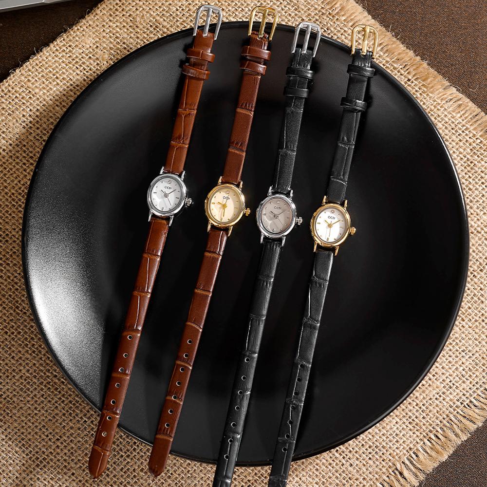 GEDI Vintage Malé hodinky Dámské Elegantní Oválné Kožený řemínek Quartz Dámské hodinky Náramkové Vodotěsné Módní