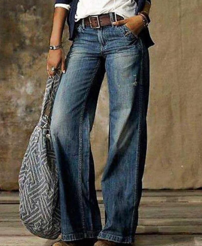 European and American Plus Size Women's Casual Wide Leg Imitation Jeans