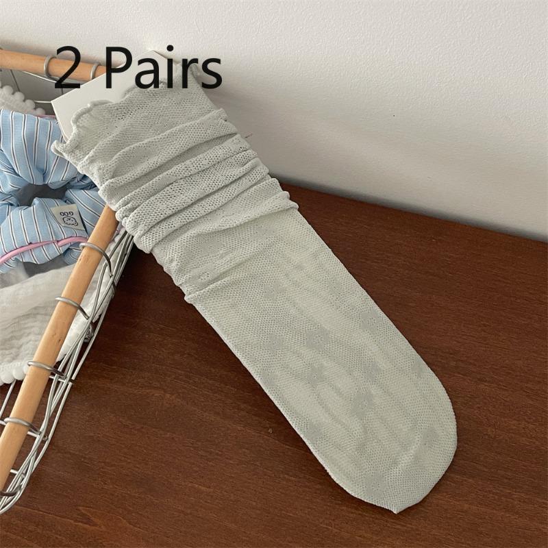 2 Pairs of Summer Ballet Style Thigh-high Socks, Thin and Sweet Girl Breathable Mesh Pile Socks, Lace Socks