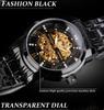 WINNER Orologi Meccanici Classici Lusso Quadrante con Diamanti Scheletro Nero Oro Automatico Orologio da Uomo Cinturino in Acciaio Inossidabile Orologio da Polso