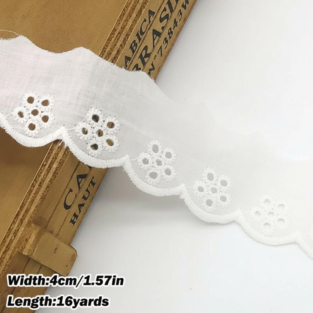 Ribbon Trim White Ivory Cotton Lace Trim 16 Yards Embroidery Eyelet Ribbon Floral Embroidery Ruffle L