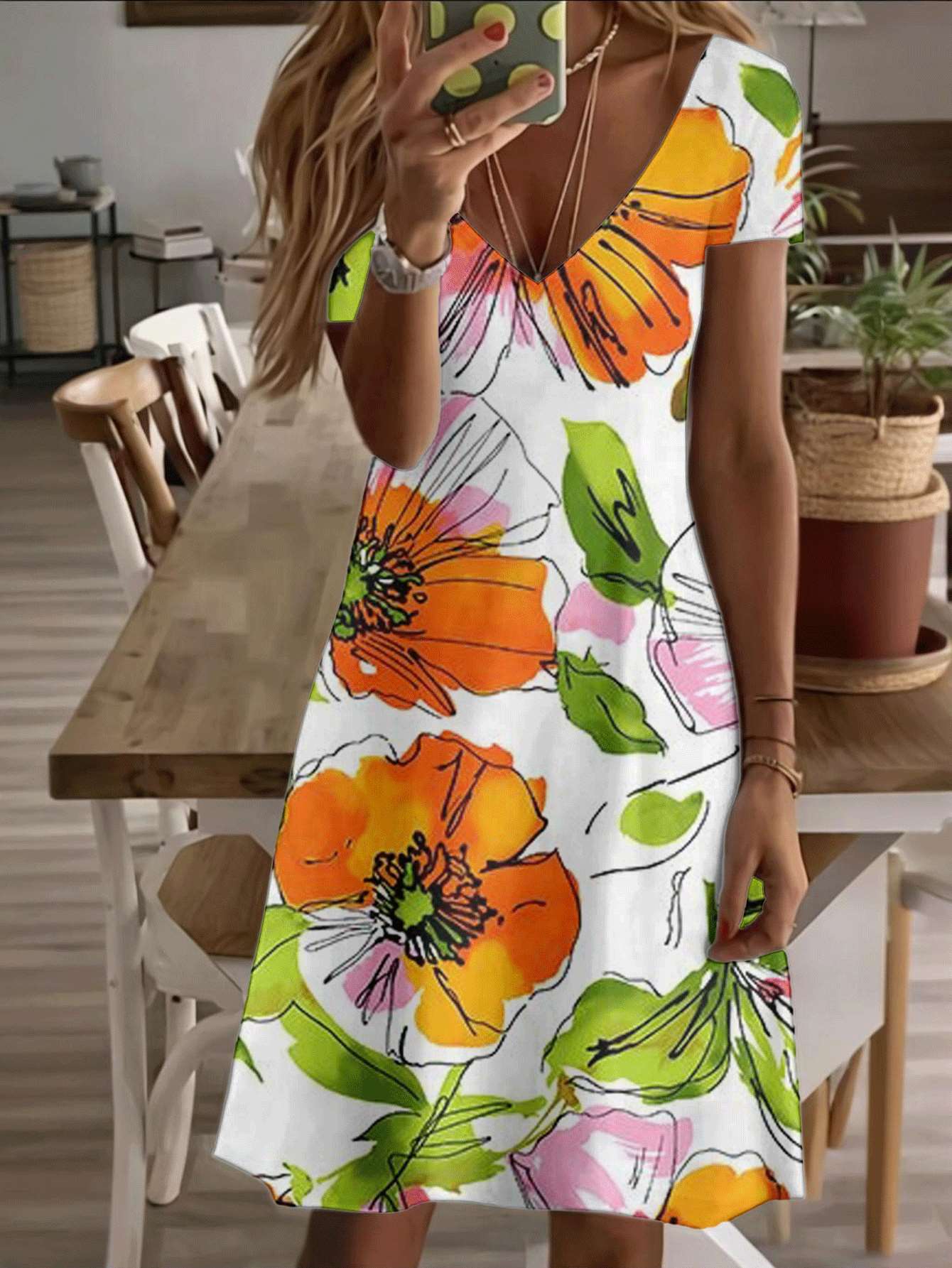 

Vneck shortsleeve midi dress vibrant floral print pattern 3D premium printing durable casual fashion summer women’s dress elegant stylish colorful blo 9XL дубильна кора