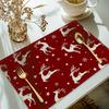 4PC Christmas Reindeer Snowflake Placemats Holiday Gathering Family Table Decor Christmas Party Decorations
