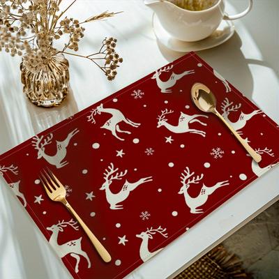 4PC Christmas Reindeer Snowflake Placemats Holiday Gathering Family Table Decor Christmas Party Decorations