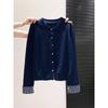 Plaid splicing single-breasted cardigan women's spring and autumn fashionable top knitted sweater versatile jacket