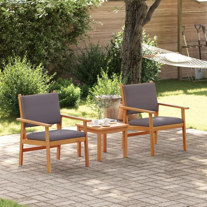 Chaises de jardin vidaXL 2 pcs avec coussins en bois d'acacia massif 4106580