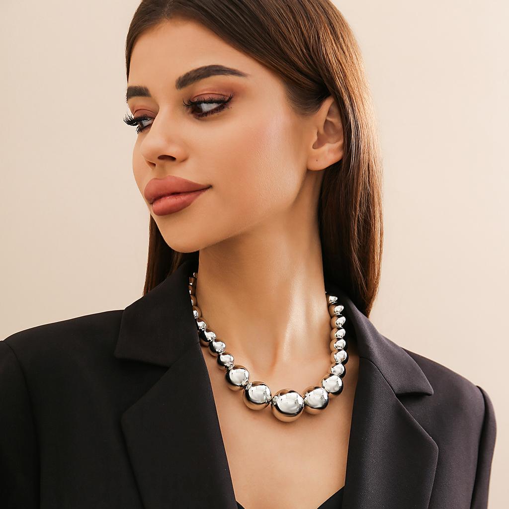 Exaggerated Goth Acrylic CCB Big Ball Bead Chain Necklace for Women Punk Chunky Heavy Short Choker Grunge Zircon Steampunk Men