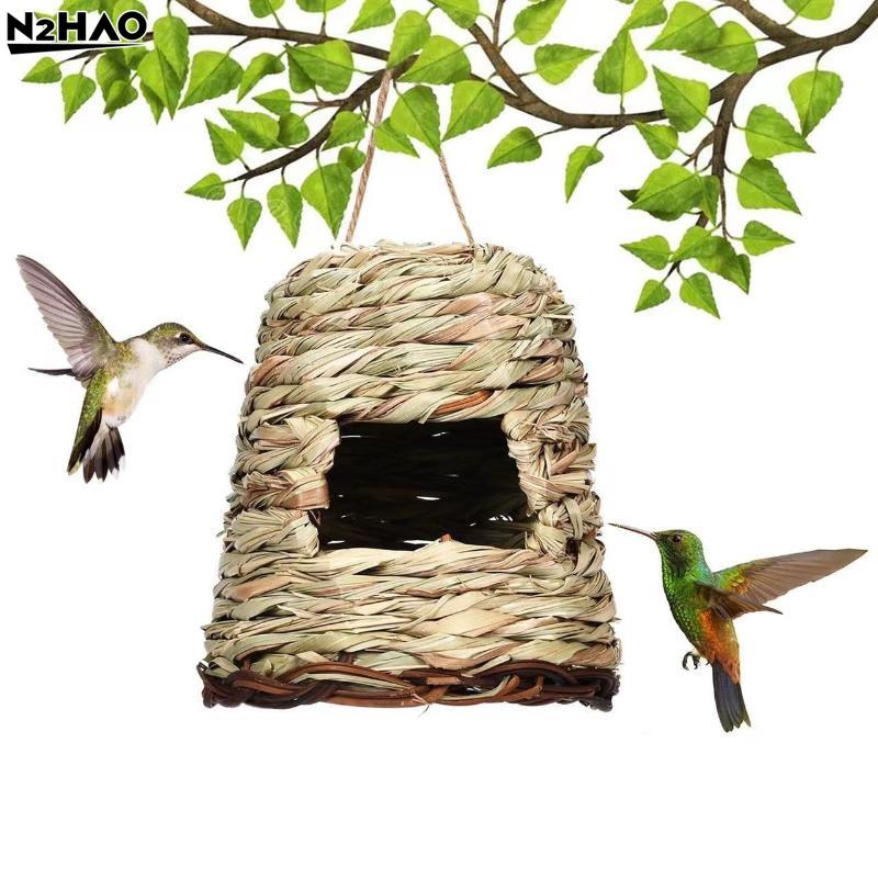 1Pc Outdoor Natural Grass Bird House Handmade Weaved Hummingbird Cage Nest Shelter for Garden Balcony Bedroom Decoration