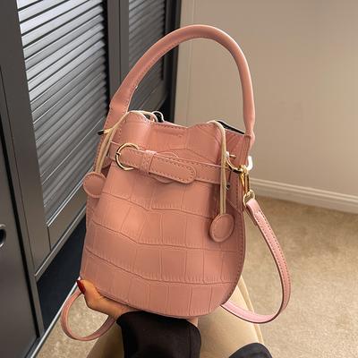 Casual Women Bucket Bag Summer New High Grade Textured Female Crossbody Bag Simple All-Matched Pu Leather Ladies Handbag