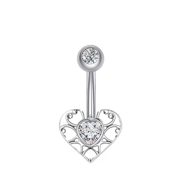 Europeiska och amerikanska New Aaa Peach Heart Zirkon Navel Ring Dripping Oil Bokstav Navel Nagel Piercing Smycken 