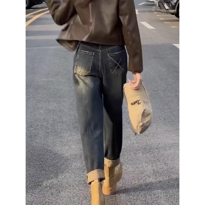 

2024 Женские Джинсы Плюс Сайз с Высокой Посадкой, Эластичный Бархат - Моделирующие Брюки-Галифе Прямого Кроя Морковь 4XL