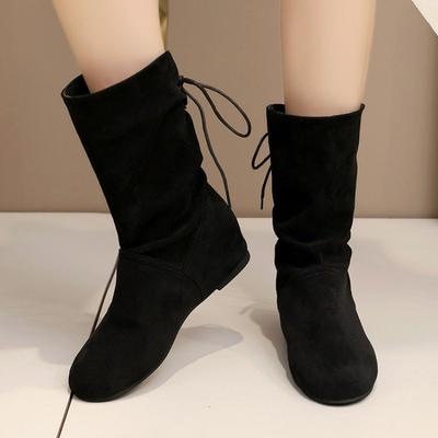 Große Größe flacher Boden Innenhöhe Wildleder Mode Stiefel Herbst und Winter neu Schnürstiefel hinten vielseitige Damenstiefel
