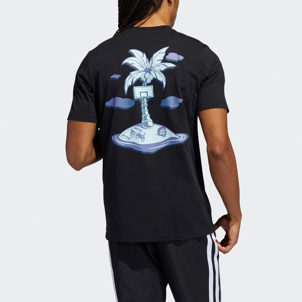 Adidas Summer Basketball Print Short Sleeve T-shirt Men Tops Black GS7188