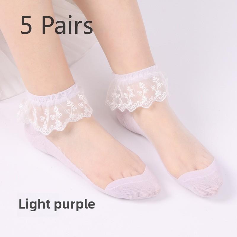 5 Pairs Women's Spring/summer Crystal Stockings Lace Stockings Transparent Glass Stockings