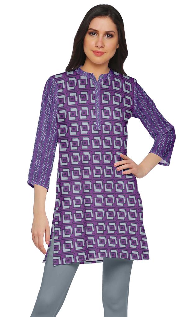 Moomaya Printed Side Slit Short Kurta Tunic For Women Summer Wear Ladies