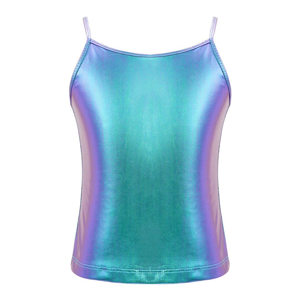 Fete Dance Tank Top Copii Shiny Metallic Camisole Tank Tops Ballet Performance Dancewear