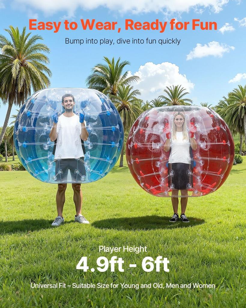 Inflatable Bumper Balls 2-Pack, 5FT/1.5M Body Sumo Zorb Balls for Teen & Adult, 0.8mm Thick PVC Human Hamster Bubble Balls for Outdoor Team Gaming