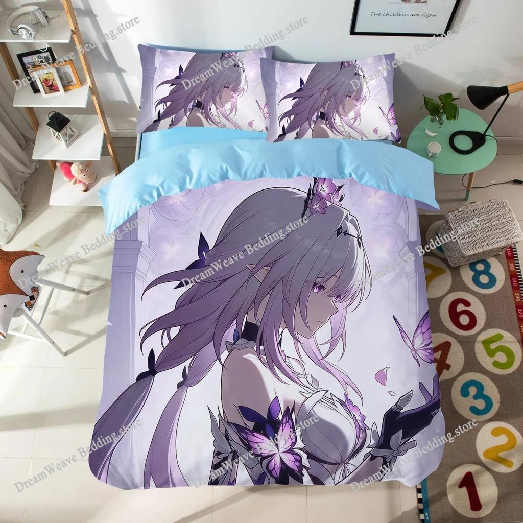 Anime Cartoon Pattern Duvet Cover Set Honkai Star Rail Bedding Set Singletwin Size Dormitory Decor Bedroom Decor for Teen