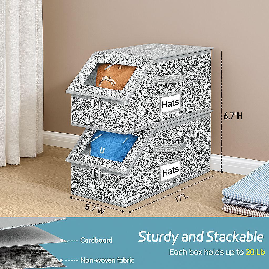 Foldable Dustproof Zipper Storage Box with Lid & Window for Baseball Caps - Large Capacity Drawer