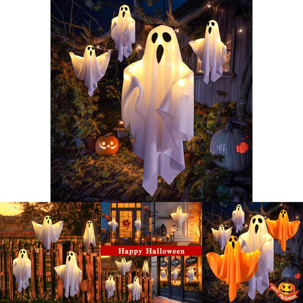 Diy Spooky White Ghost Led Hanging Lanterns For Halloween Party Decorations