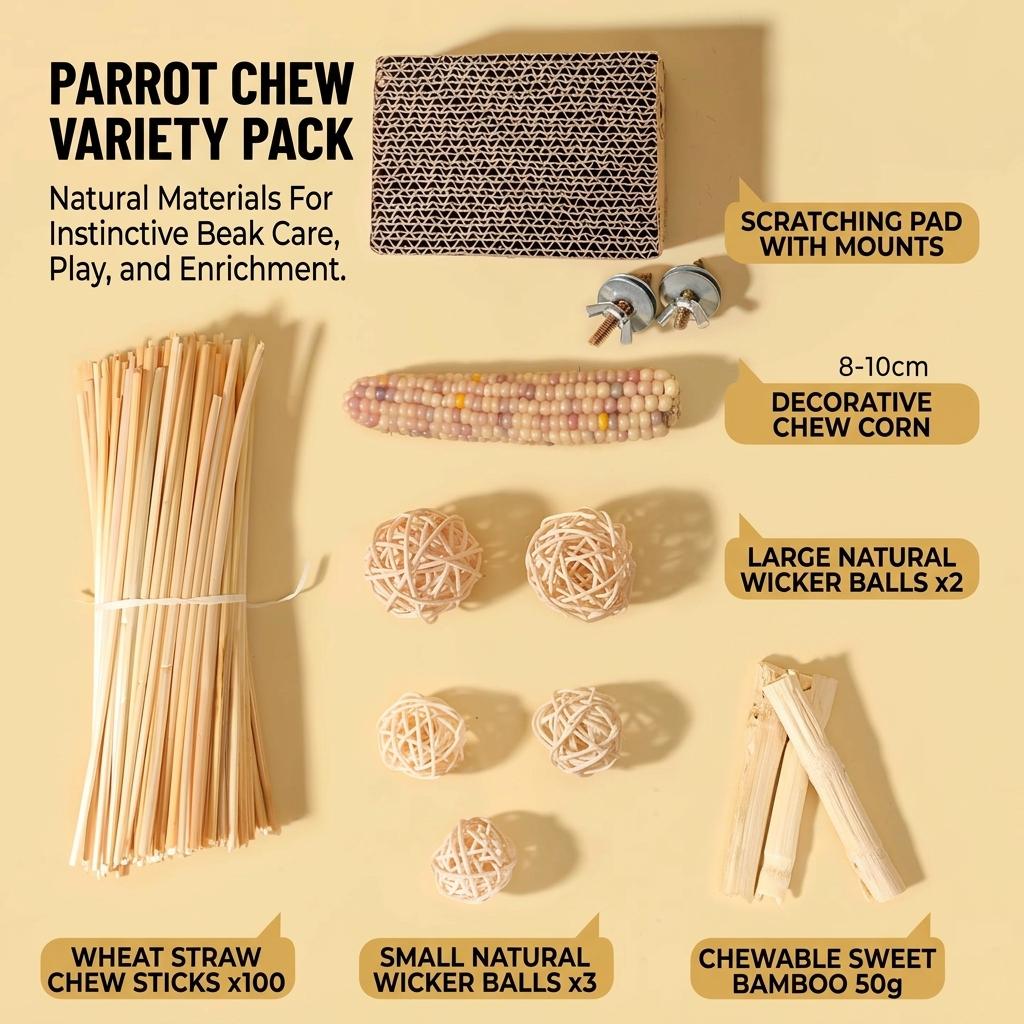 Parrot Chew Stick Natural Wood-Bird Toy with Edible Snack for Small Parrots Cage Decoration Stress Relief
