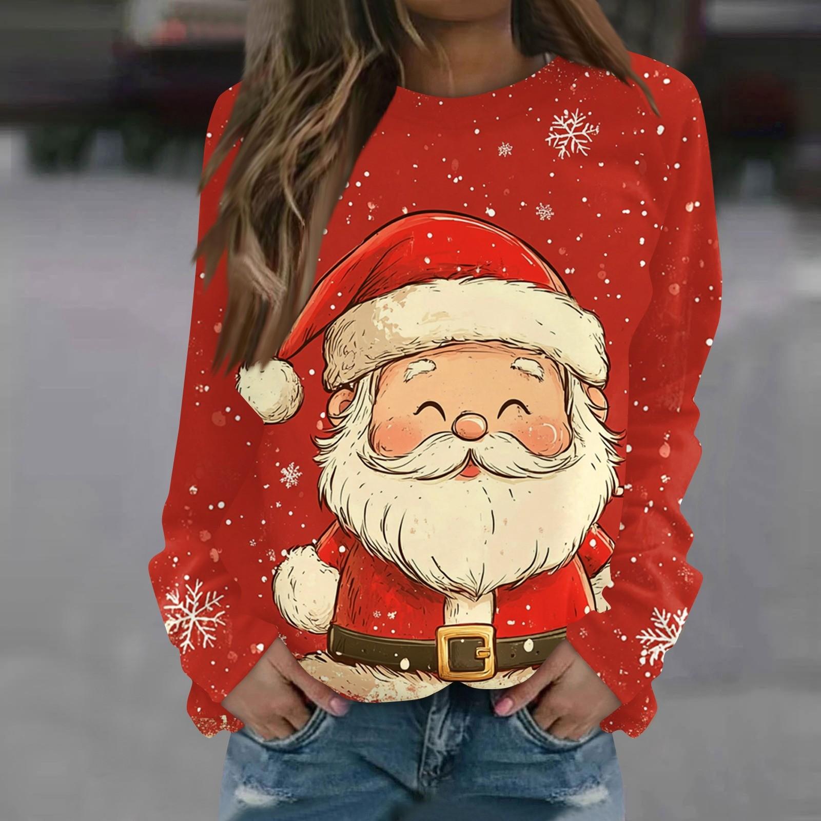 

Женская повседневная мода с рождественским принтом и длинным рукавом с круглым вырезом, пуловер, блузка, толстовка XXXL