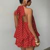 Off Shoulder A Line Halter Dress Sleeveless Chiffon Dress Chic Polka Dot Dress  Holiday