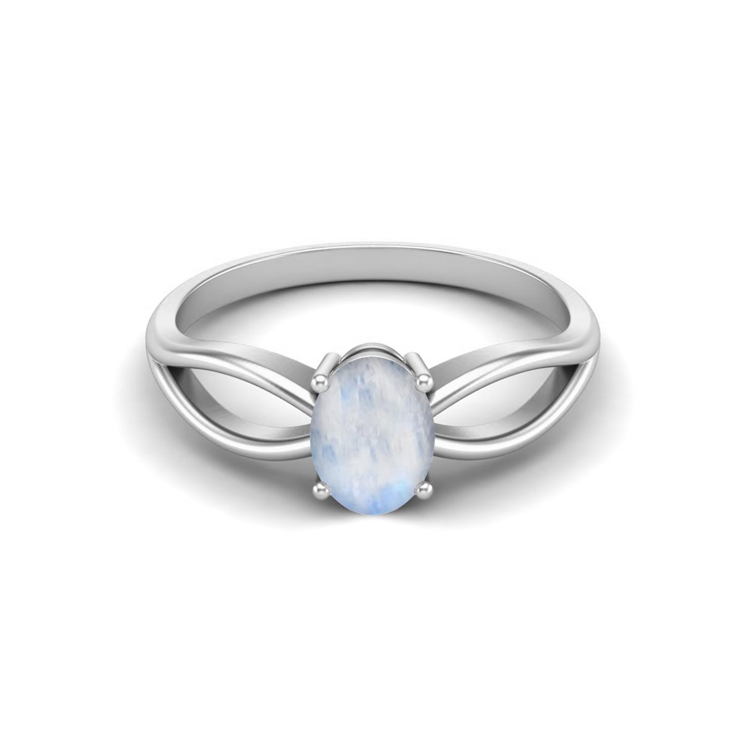 7X5 MM Oval Cut  Moonstone 925 Sterling Silver Solitaire Celtic Women Wedding Ring 9 белый