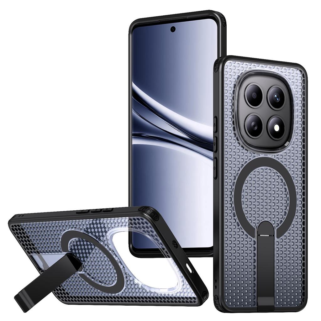 For Xiaomi Redmi Note 15 5G (Global) / Poco M8 5G Magnetic Case Kickstand Grid Texture TPU PC Phone Back Cover