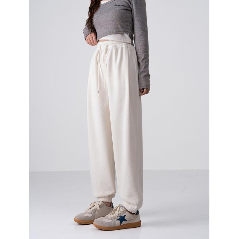 Winter new corduroy loose high waist drawstring leggings casual sports pants straight fleece sweatpants