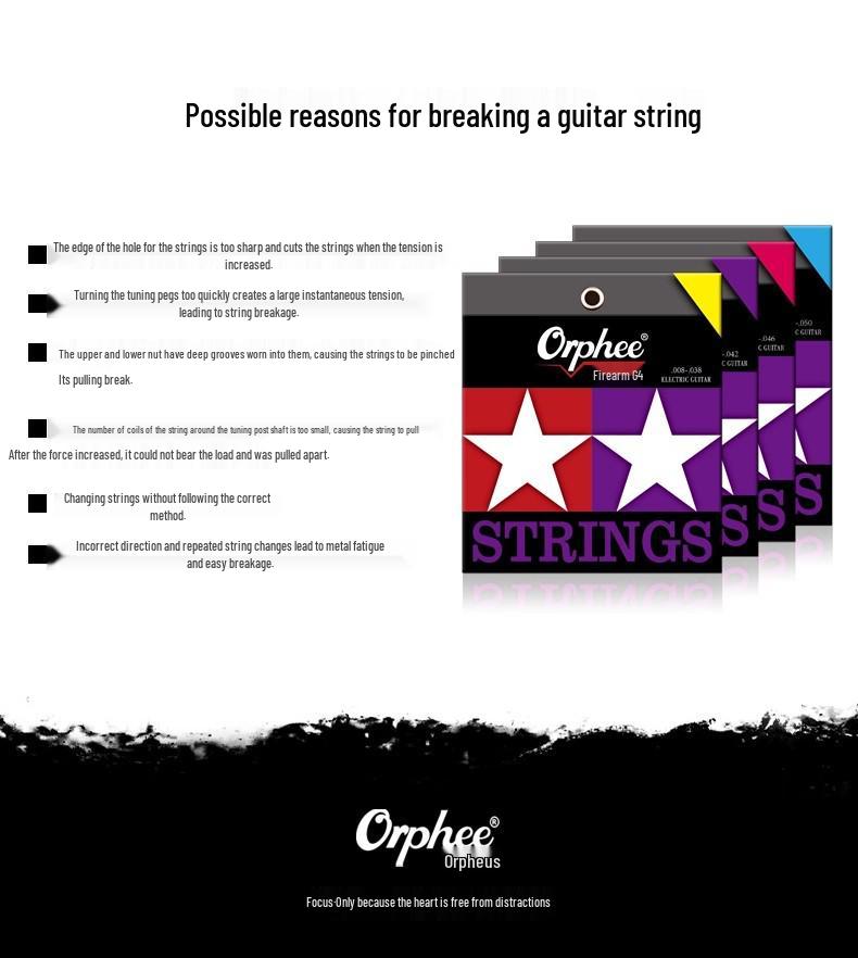 Orphee Electric Guitar Strings Fire Gun G Series, Rustproof Double Coating, Set of Strings