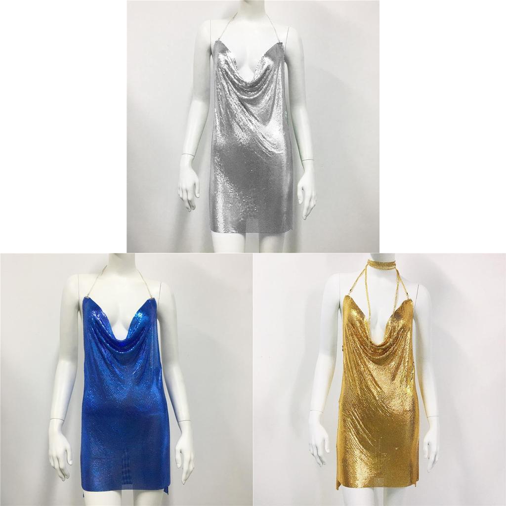 Metallic Sequin Sleeveless Party Dress With V Neck For Summer Nightlife
