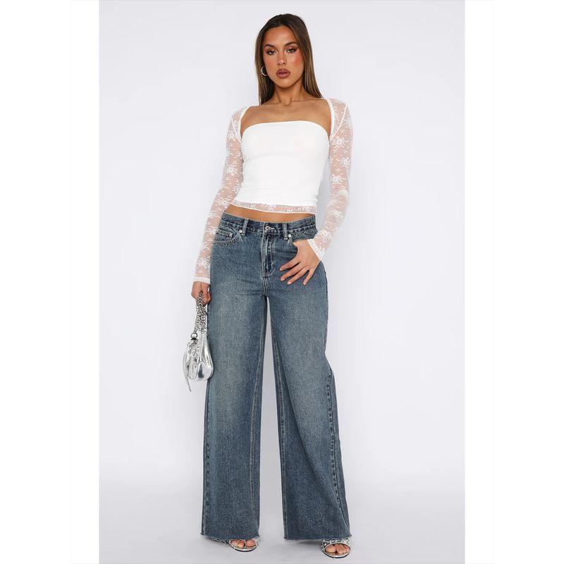 Foreign Trade Original Order WF Callyoumineitgirl Wide Leg Straight Edging Hem Jeans DS2 1208