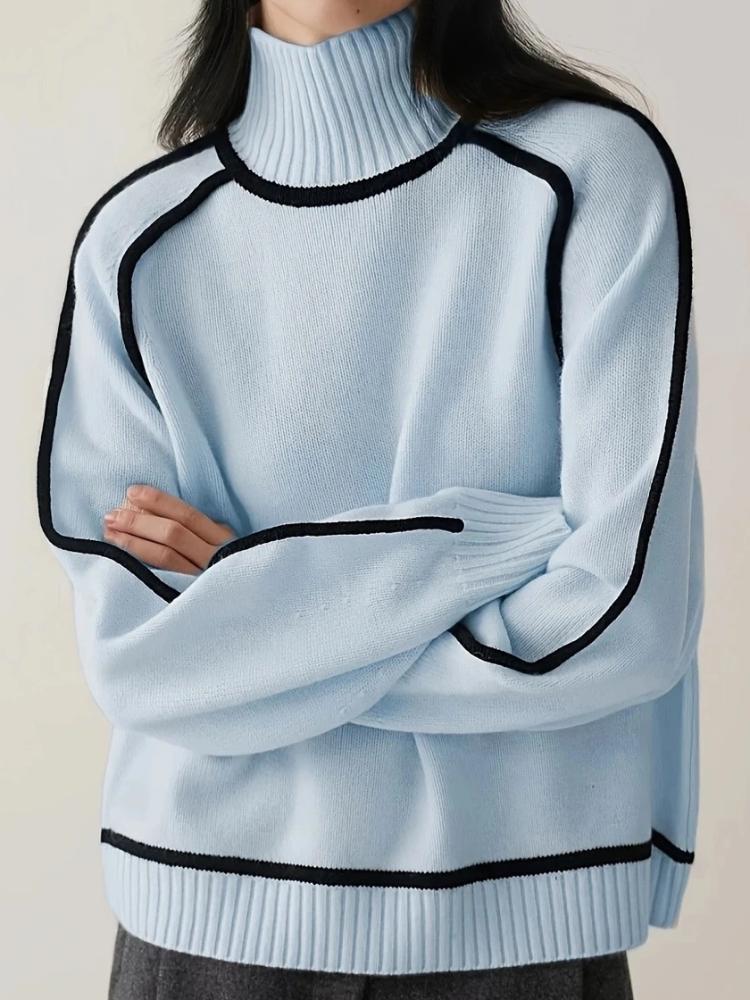 Podzim Zima Móda Nový Volný Svetr Dámský Elegantní Pletený Polovysoký Límec Dlouhý Rukáv Topy Elegantní Prošívání Dojížděcí Styl Teplý Svetr