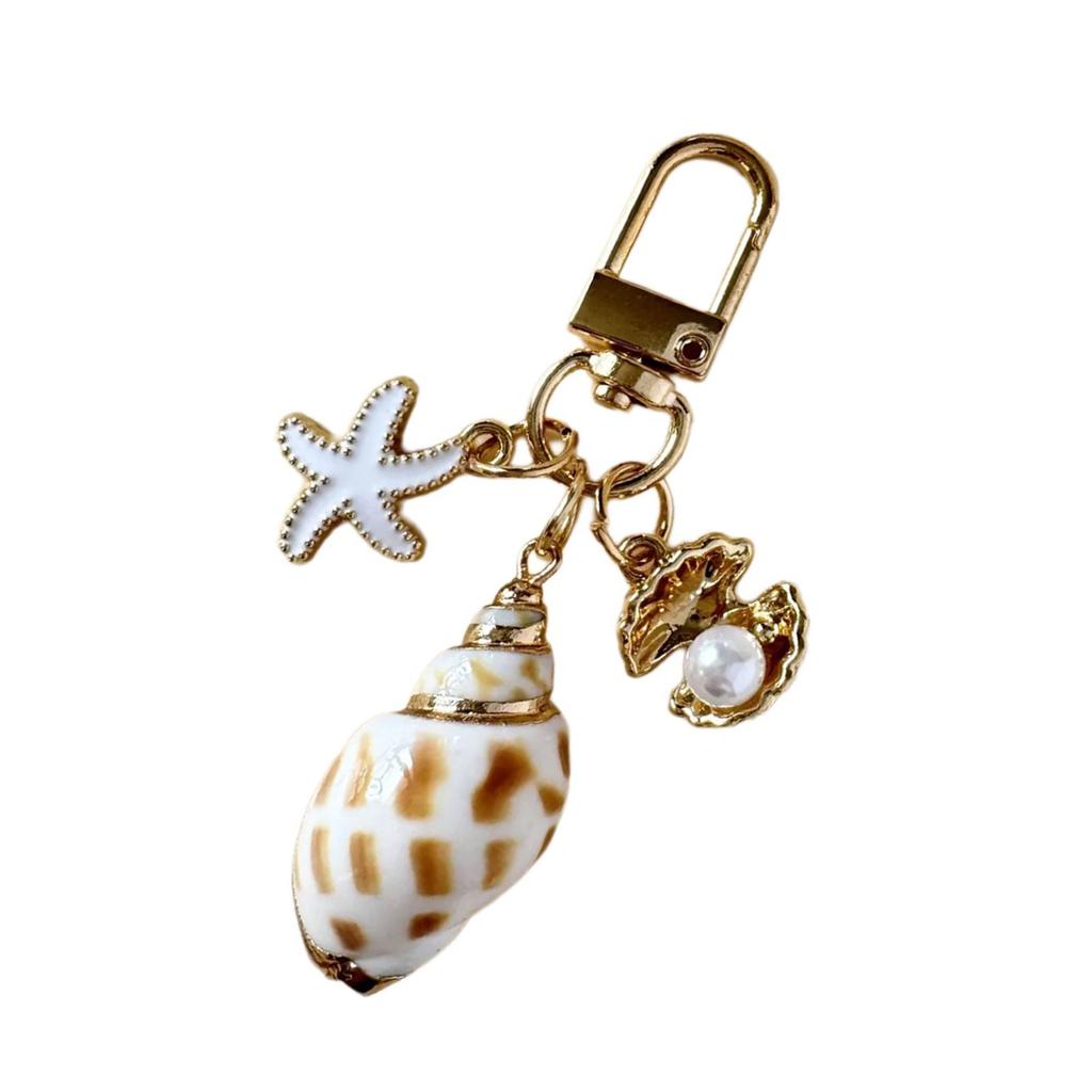 Conch Starfish Pearls Pendant Keychain Lightweight Versatile Purse Accessory Handmade Gift For Ocean Lovers