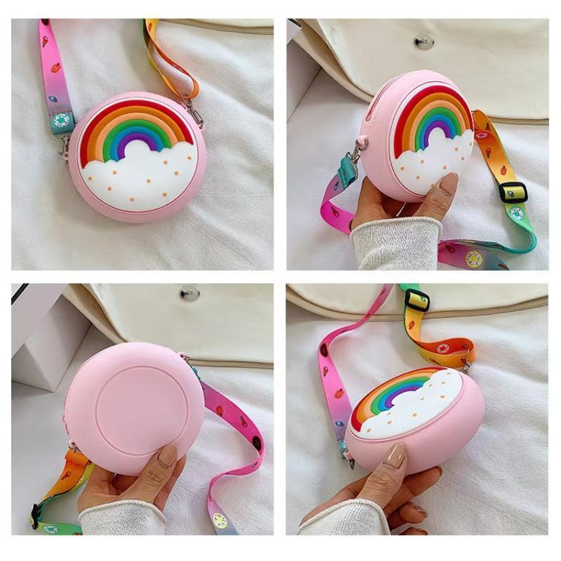 Donut Pattern Silicone Crossbody Pouch Soft Lightweight Kids Shoulder Bag for Storing Coins Keys Outdoor Play Use