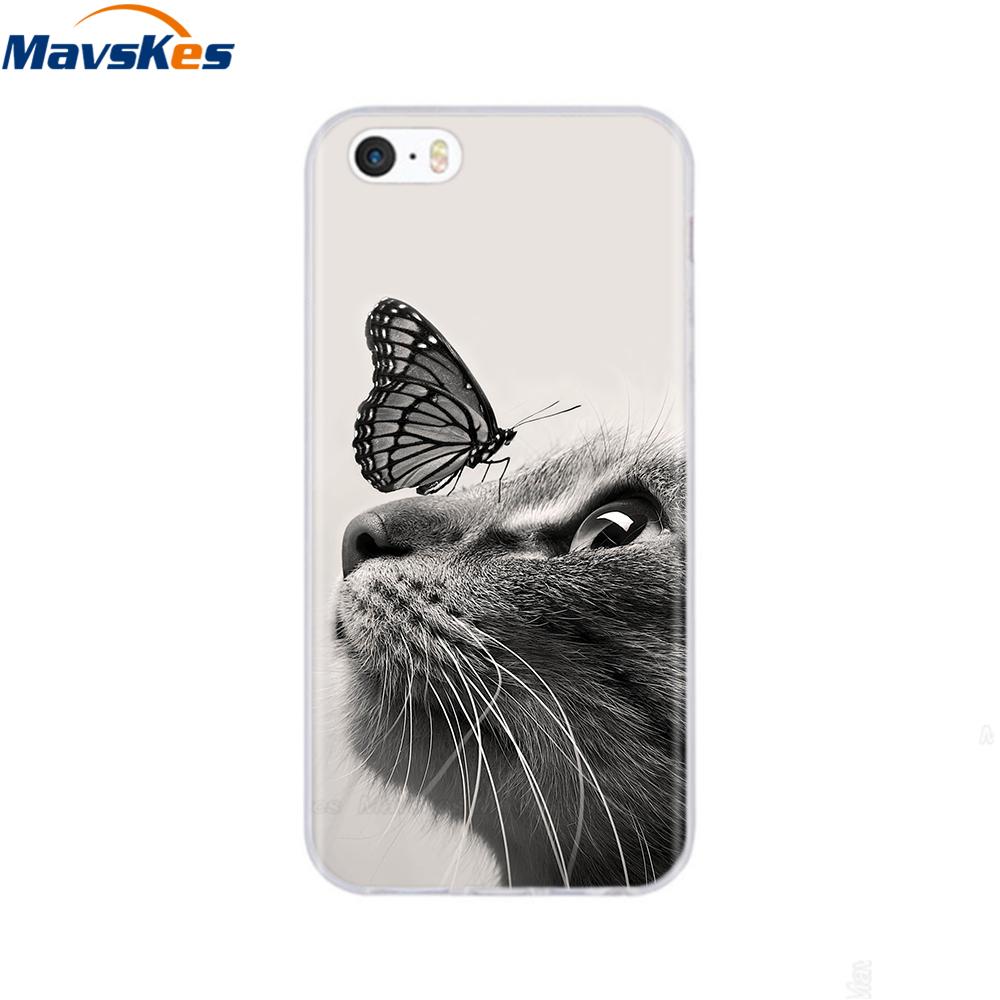 soft tpu case for iPhone 4 4s 5 5s SE 6 6s cute cartoon cat flower fashionable silicone phone case cover full protective coque