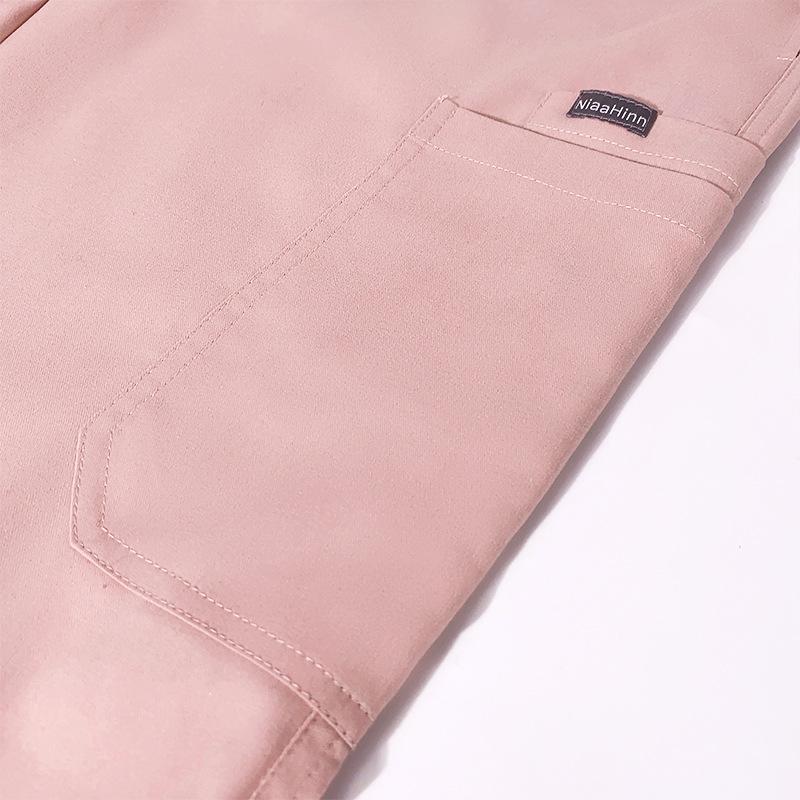 V-neck Women's Hospital Scrub Suit with Short Sleeves and Printed Design