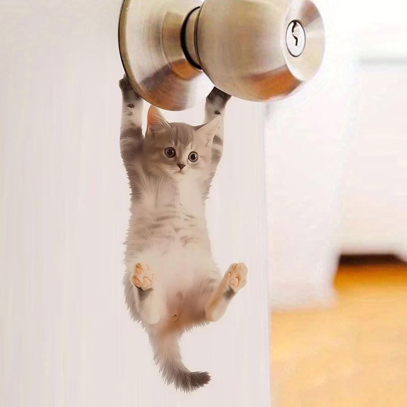 Lustiger Katzen-Türgriff-Aufkleber Selbstklebender Wandaufkleber für Schlafzimmer & Wohnzimmer Badezimmer Heimdeko