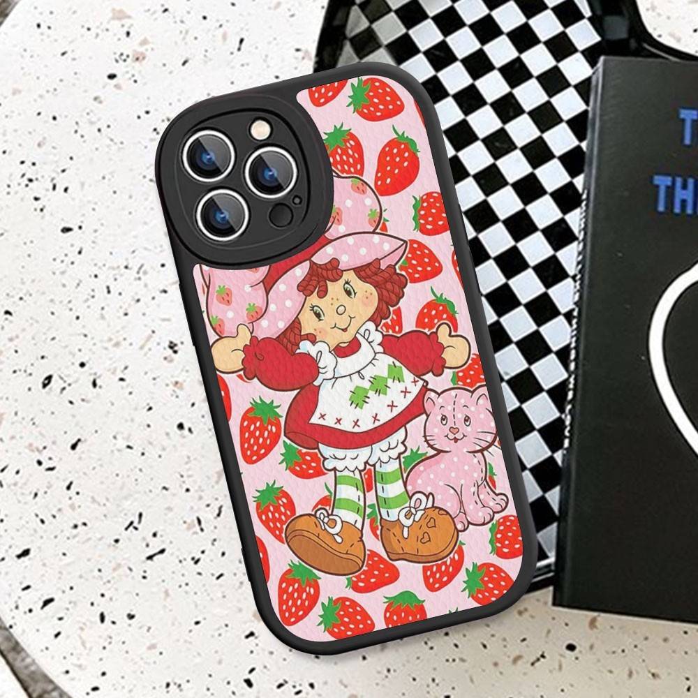 Cartoon Girl S-Strawberry S-Shortcake Phone Case For IPhone 16 15 14 11 12 13 Pro Max Plus Back Leather Shell